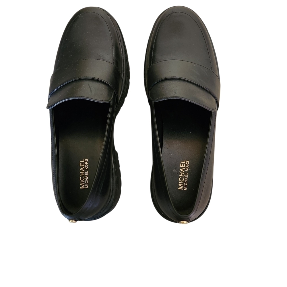 Michael Kors Womens Parker Lug Black Leather Loafers, Sz 8